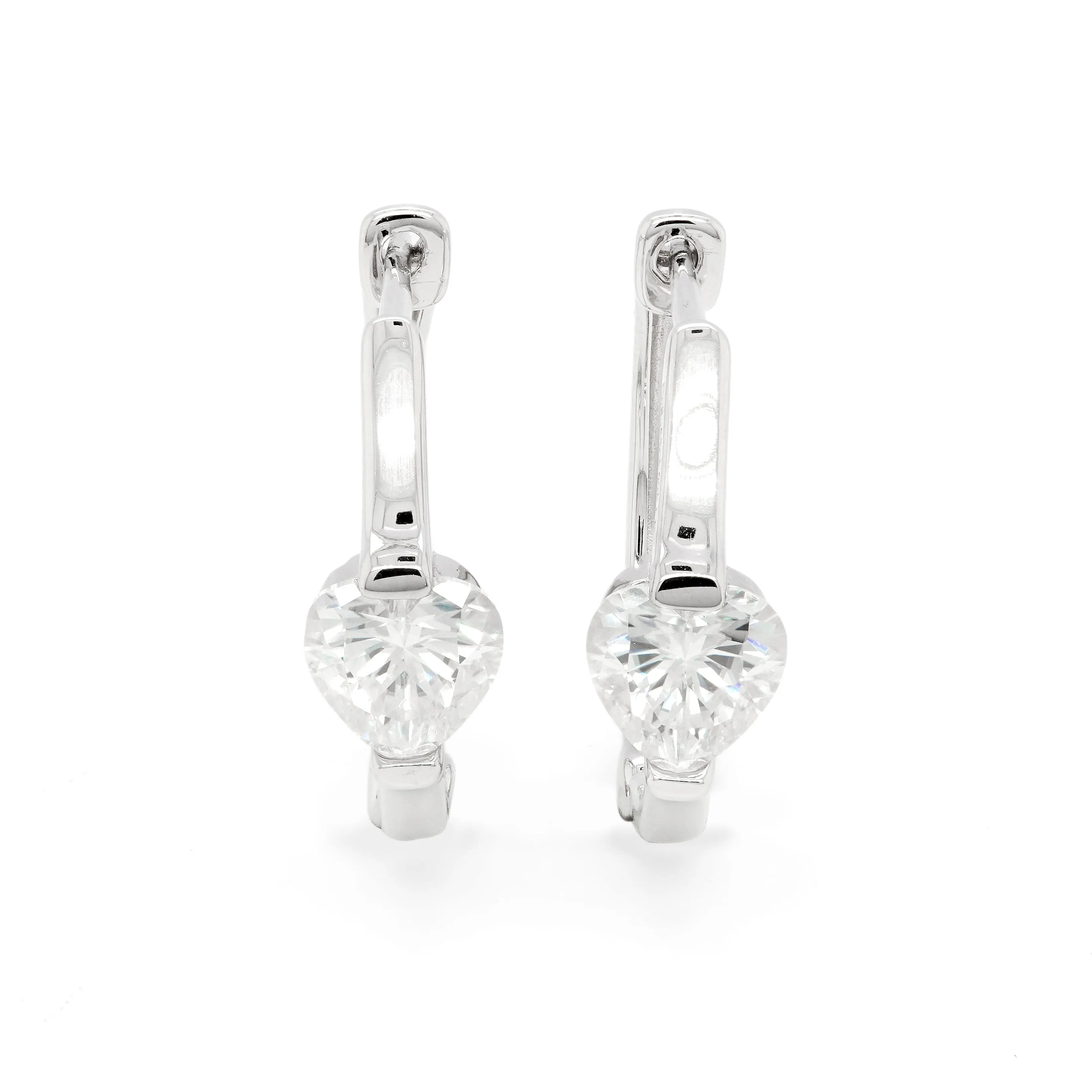 1.00 d.e.w cts 5x5mm Heart Shape Moissanite Hoop Earrings