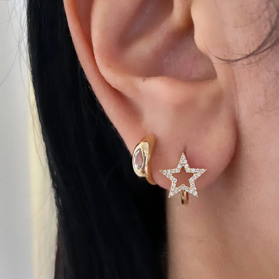 14KT Gold White Topaz Nellie Huggie Earrings