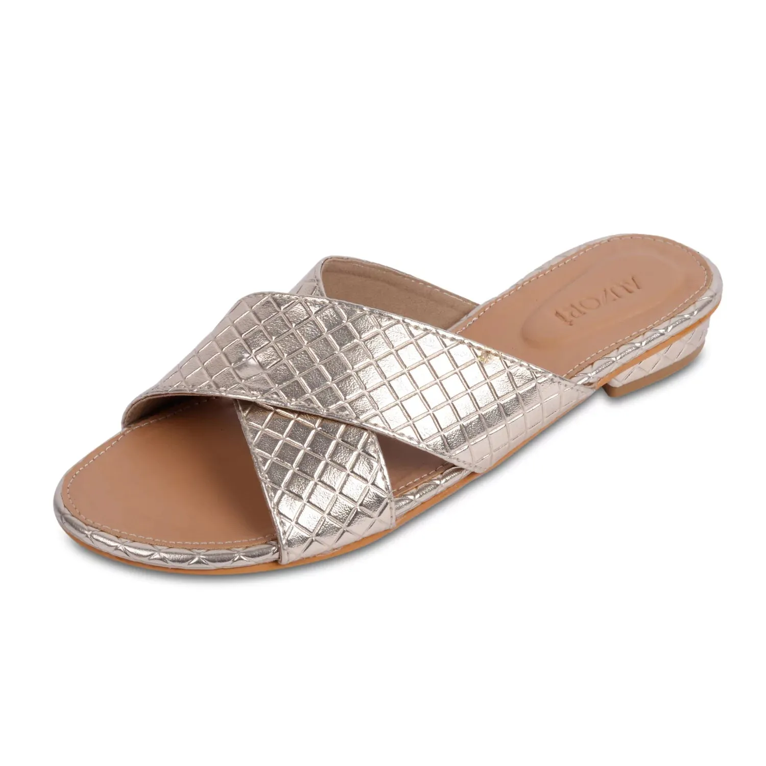 ADVENTUROUS Gold Criss-Cross Open Toe Flats