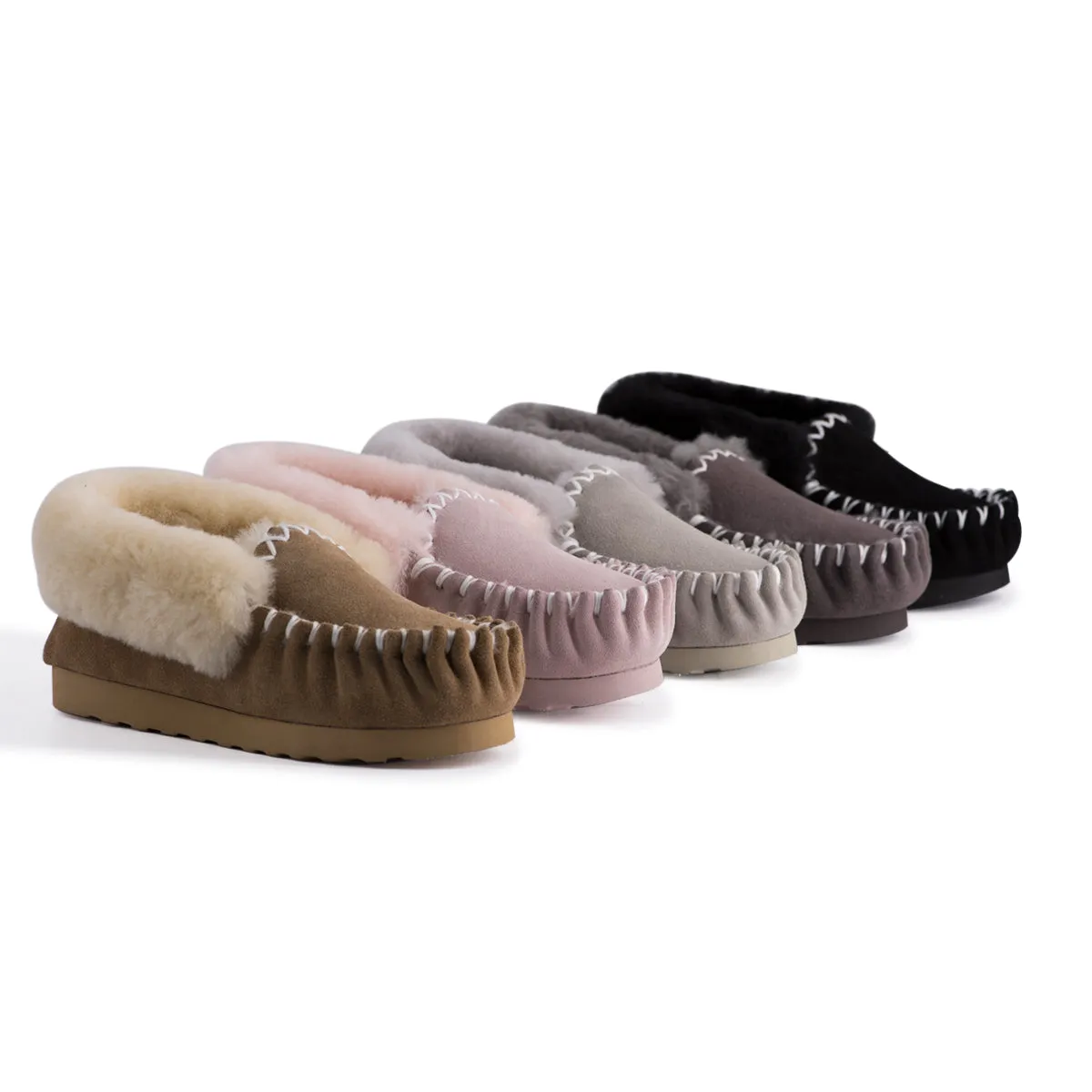 AUS WOOLI HAND STITCHED WOMENS SHEEPSKIN MOCCASIN - Light Grey