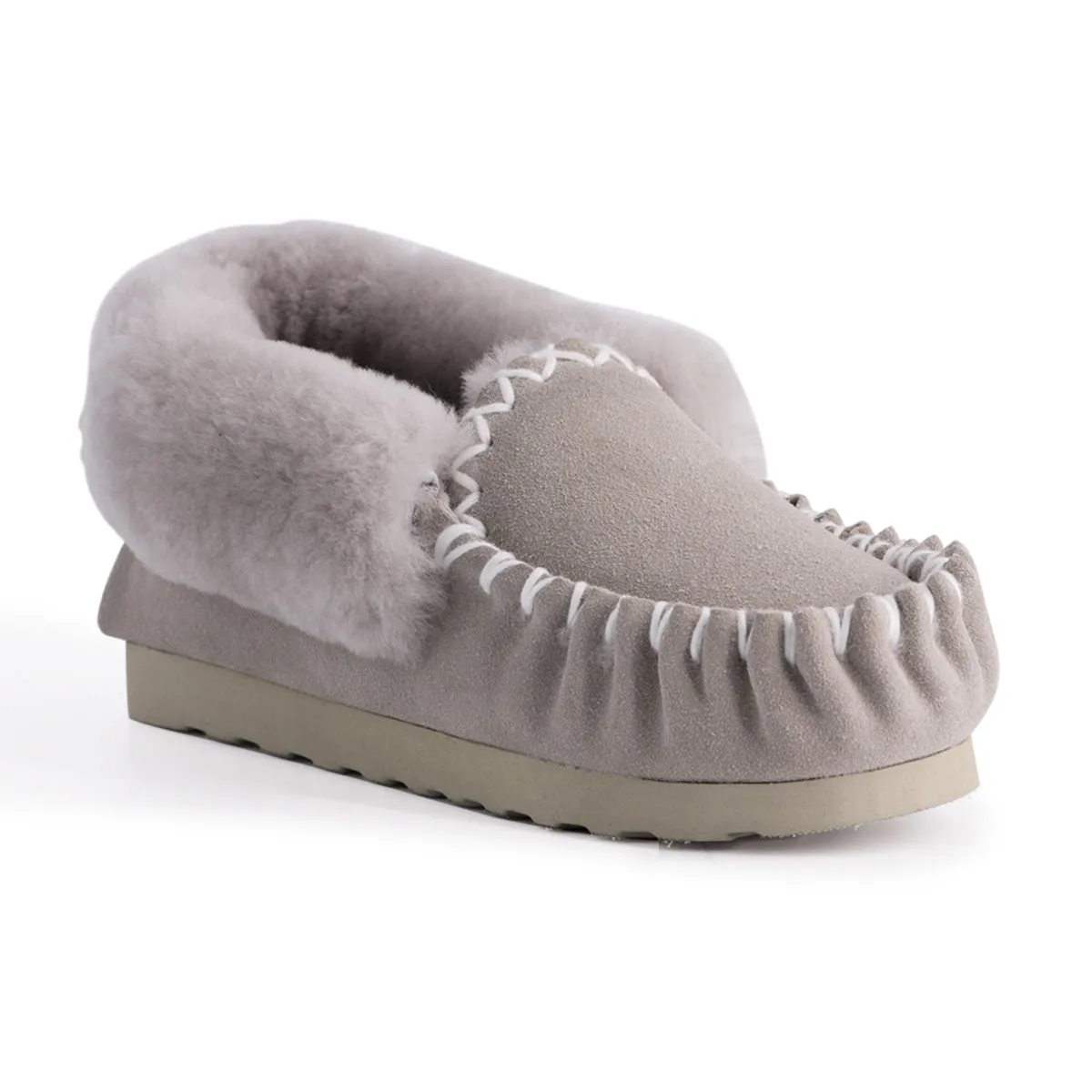 AUS WOOLI HAND STITCHED WOMENS SHEEPSKIN MOCCASIN - Light Grey