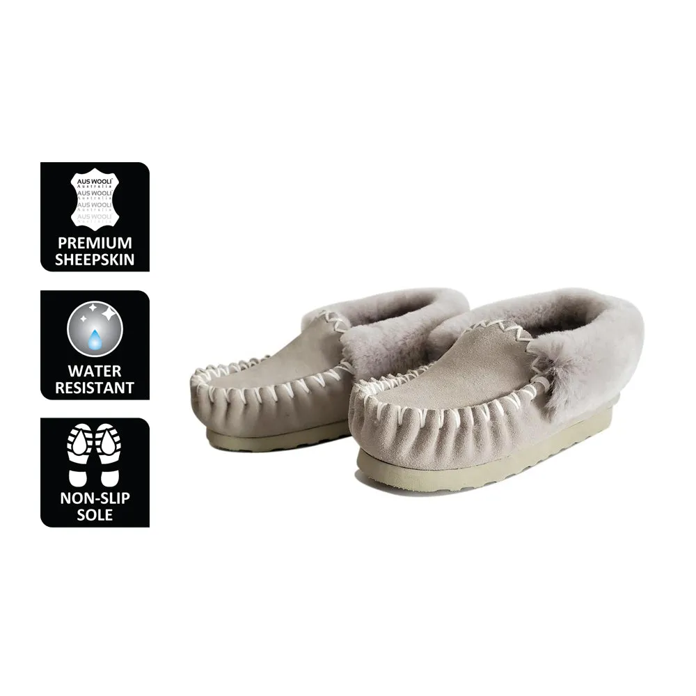 AUS WOOLI HAND STITCHED WOMENS SHEEPSKIN MOCCASIN - Light Grey