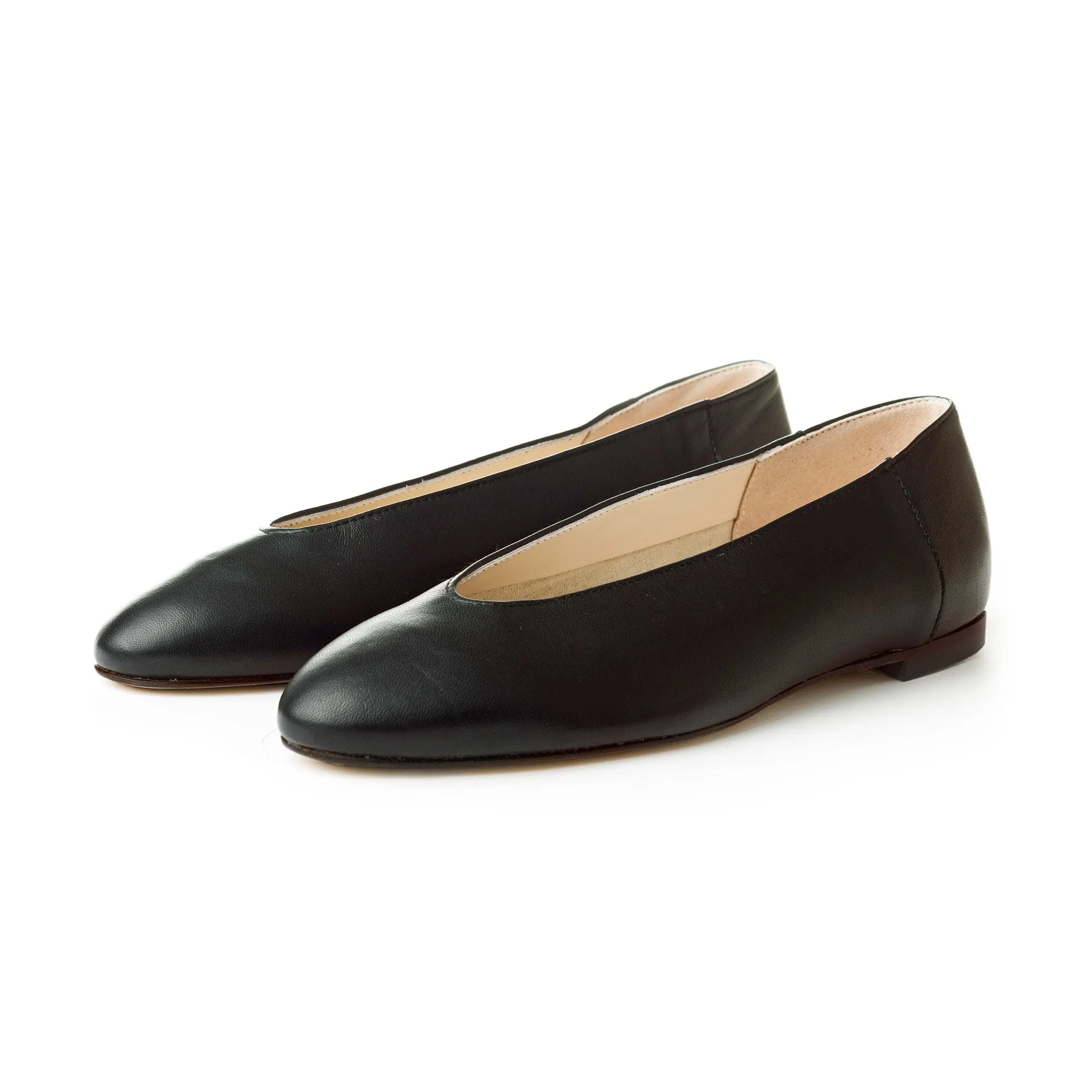 Black leather high vamp flats