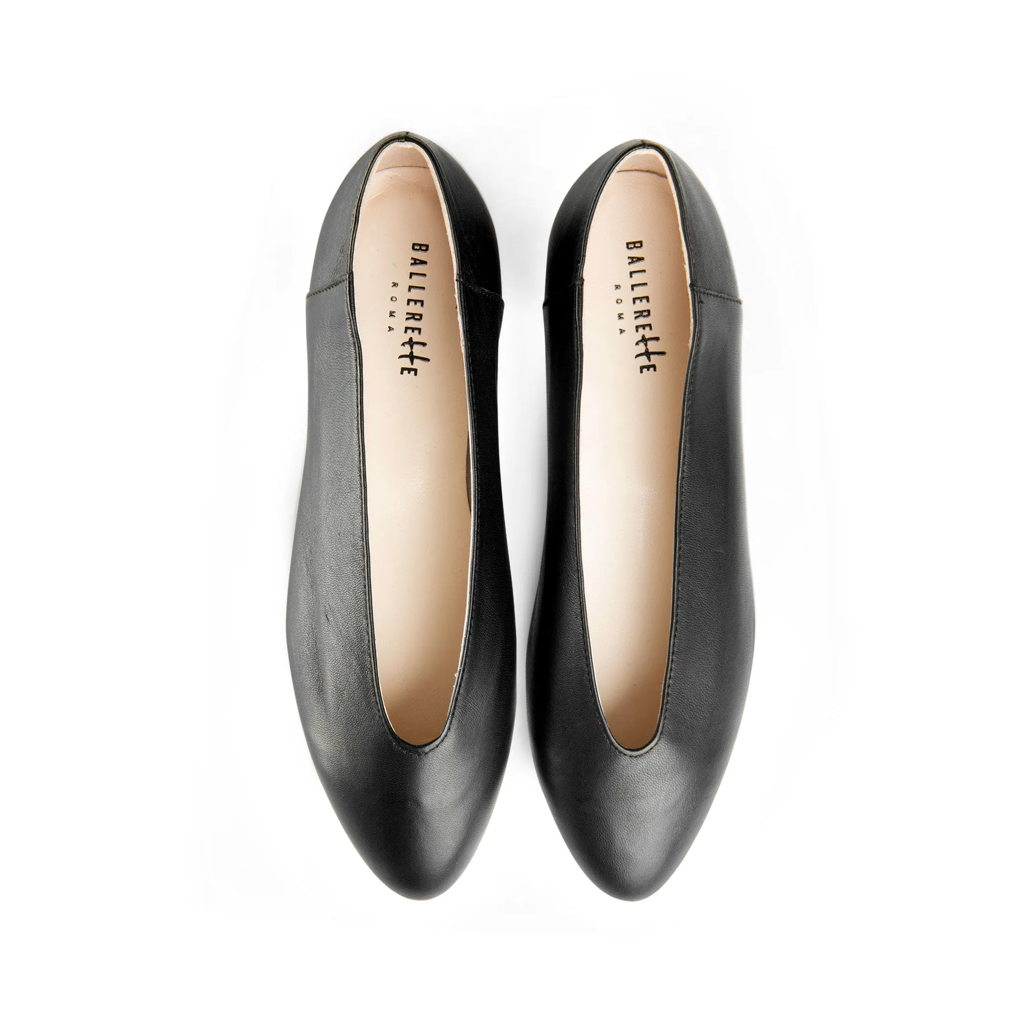 Black leather high vamp flats