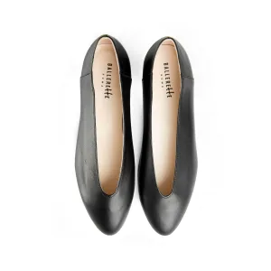 Black leather high vamp flats