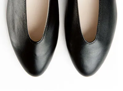 Black leather high vamp flats