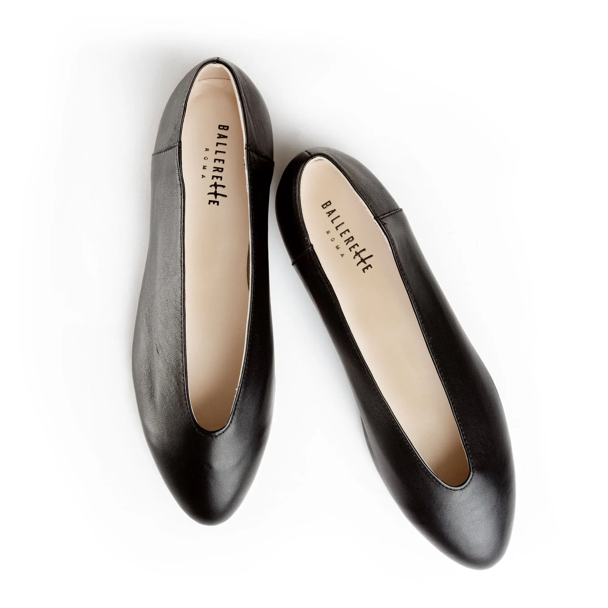 Black leather high vamp flats