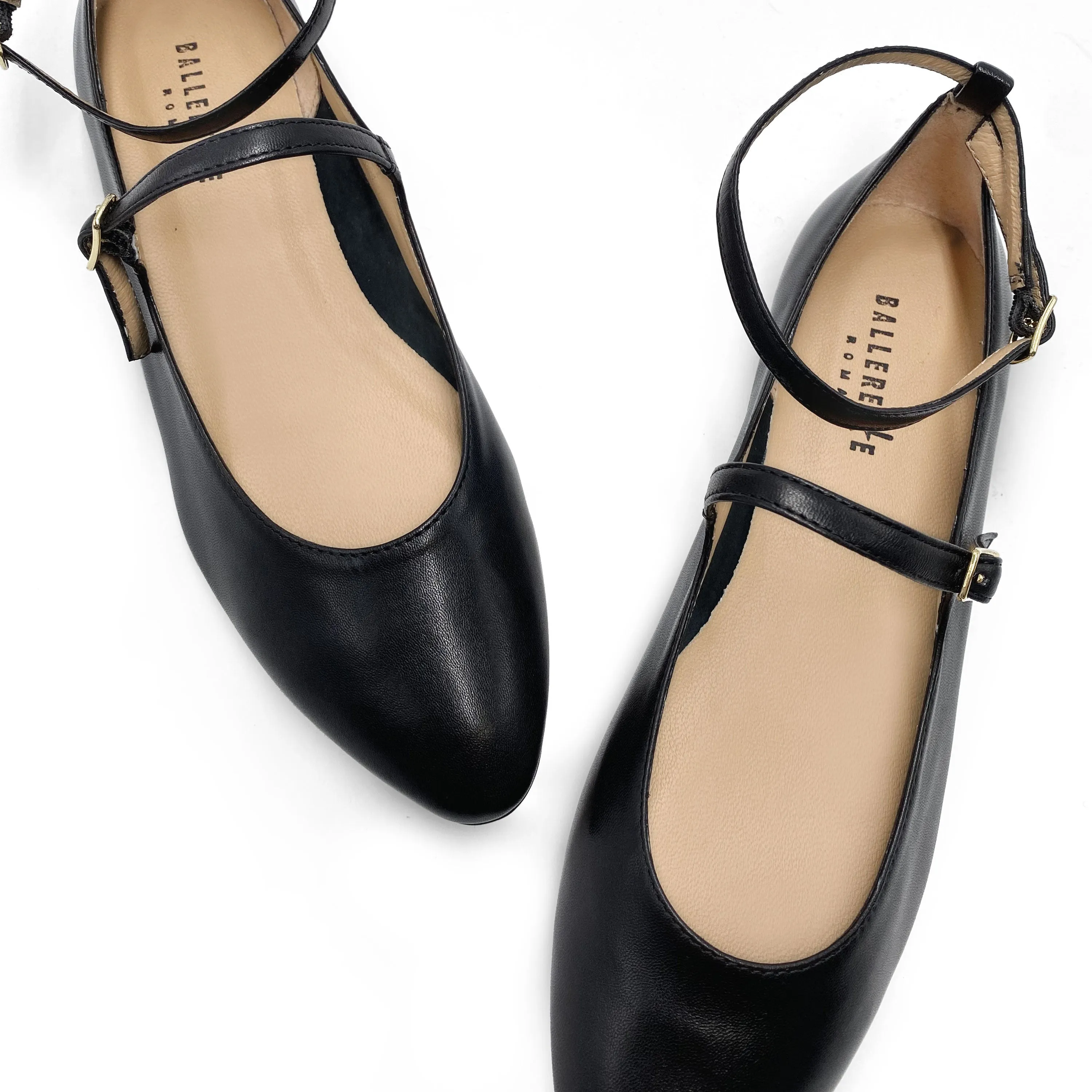 Black Mary Jane Ballet Flats with Straps