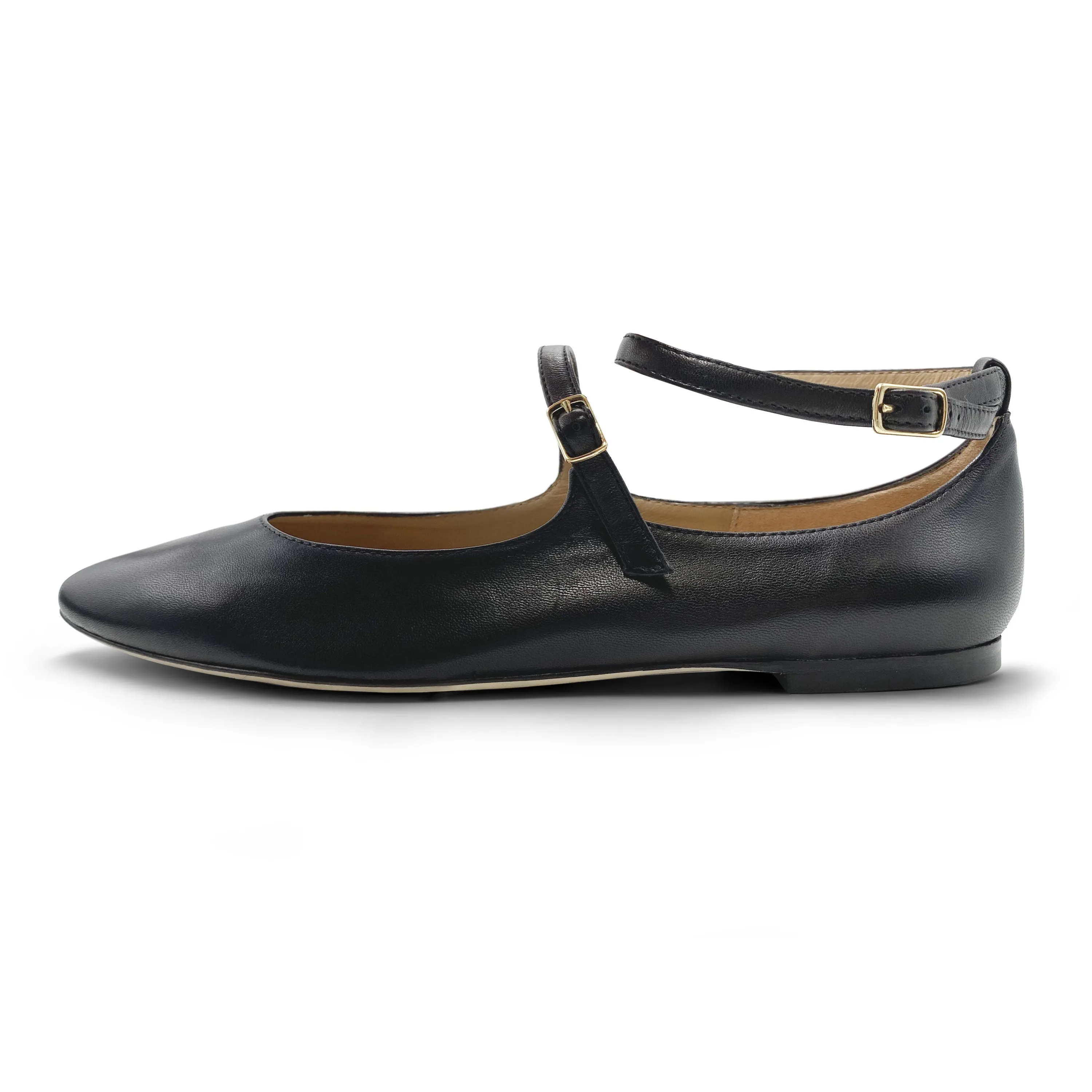 Black Mary Jane Ballet Flats with Straps