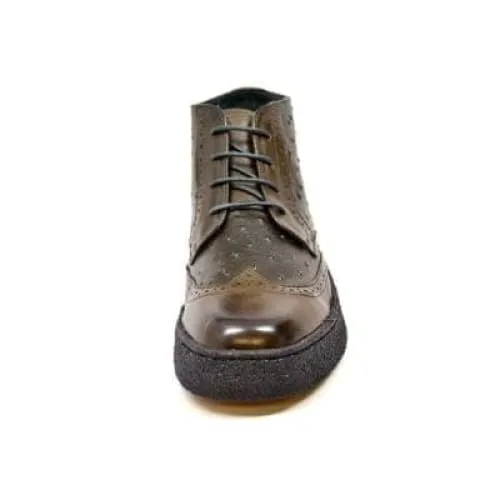British Walkers Playboy Wingtips Limited Edition Men's Olive Green Ostrich Leather High Top Boots Ankle Boots