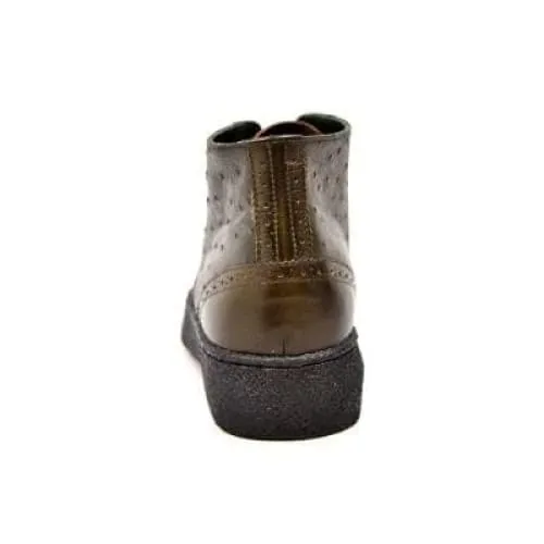 British Walkers Playboy Wingtips Limited Edition Men's Olive Green Ostrich Leather High Top Boots Ankle Boots