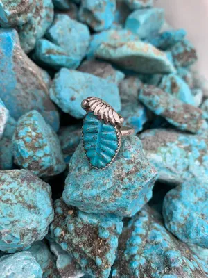 Carved Feather Turquoise ring size 9