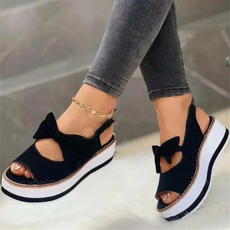 Casual Wedge Women's Single Shoes Platform Bow Cool