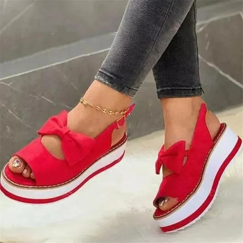Casual Wedge Women's Single Shoes Platform Bow Cool