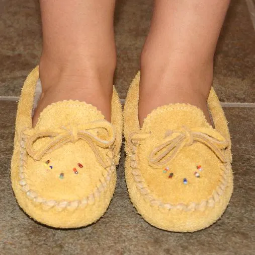 Children's Fleece Lined Beaded Suede Moccasins