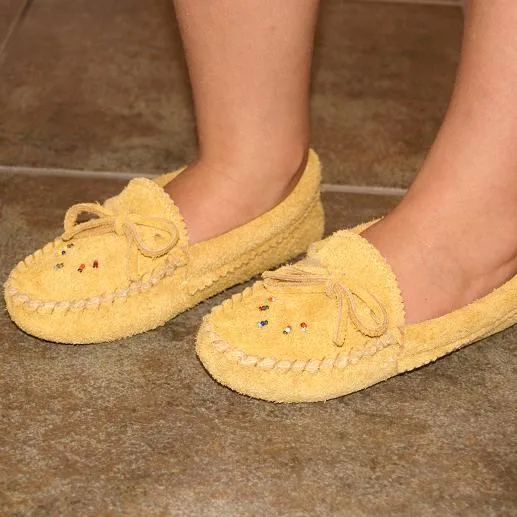Children's Fleece Lined Beaded Suede Moccasins