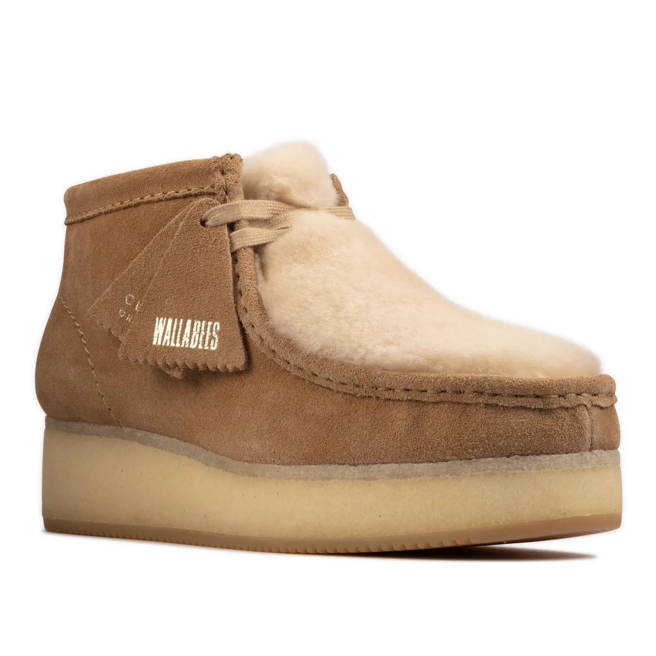 Clarks Women Wallabee Wedge Light Tan Suede