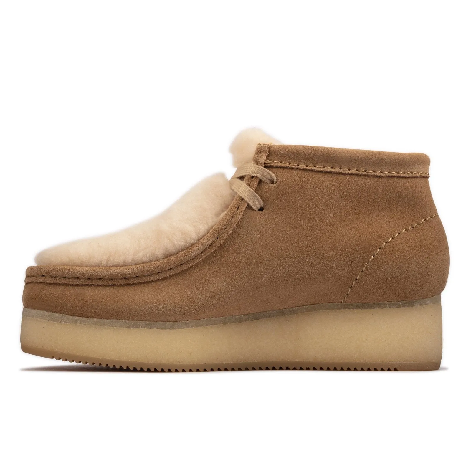 Clarks Women Wallabee Wedge Light Tan Suede