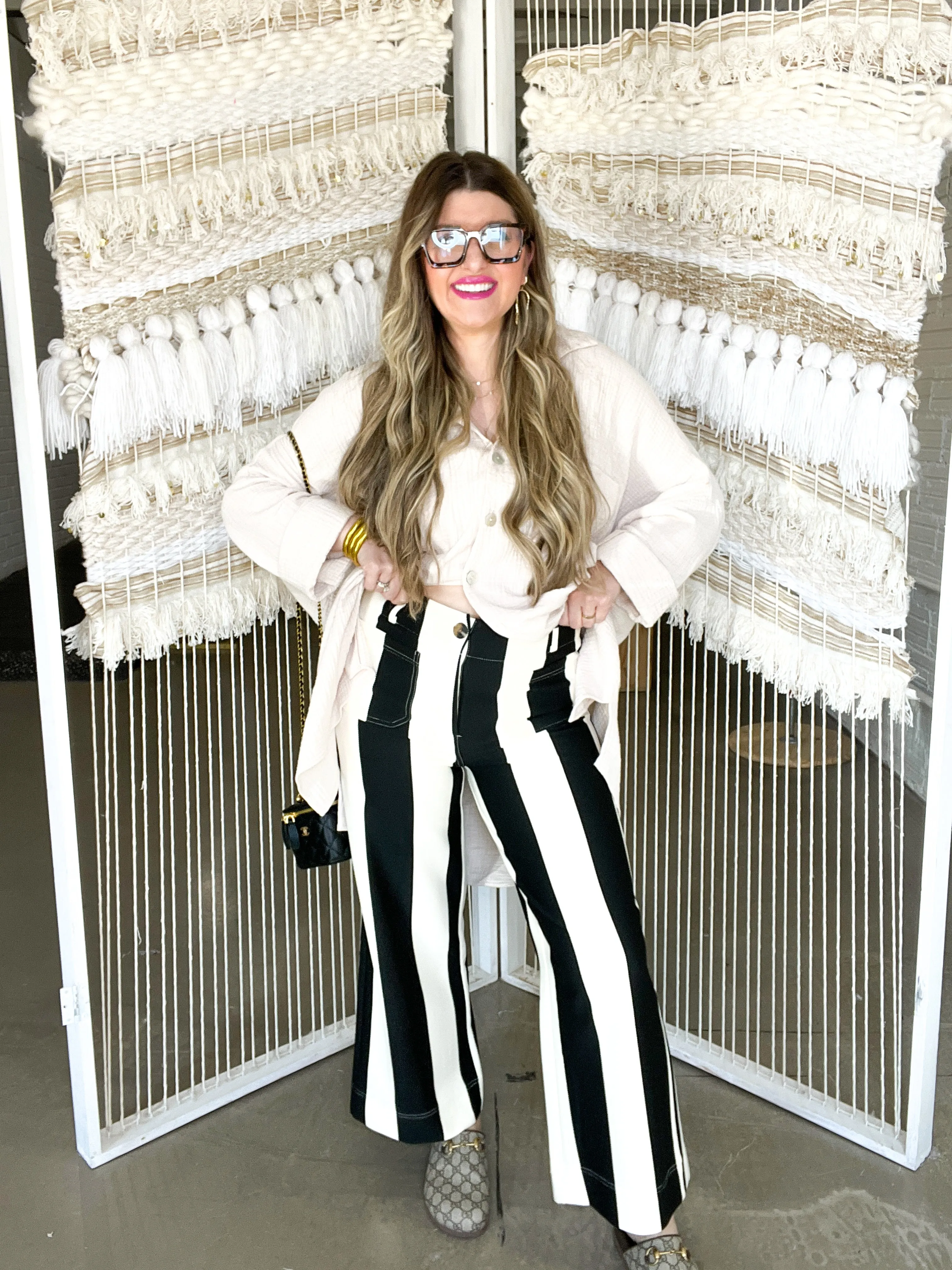 Colette Cropped Wide Pants - Black   White