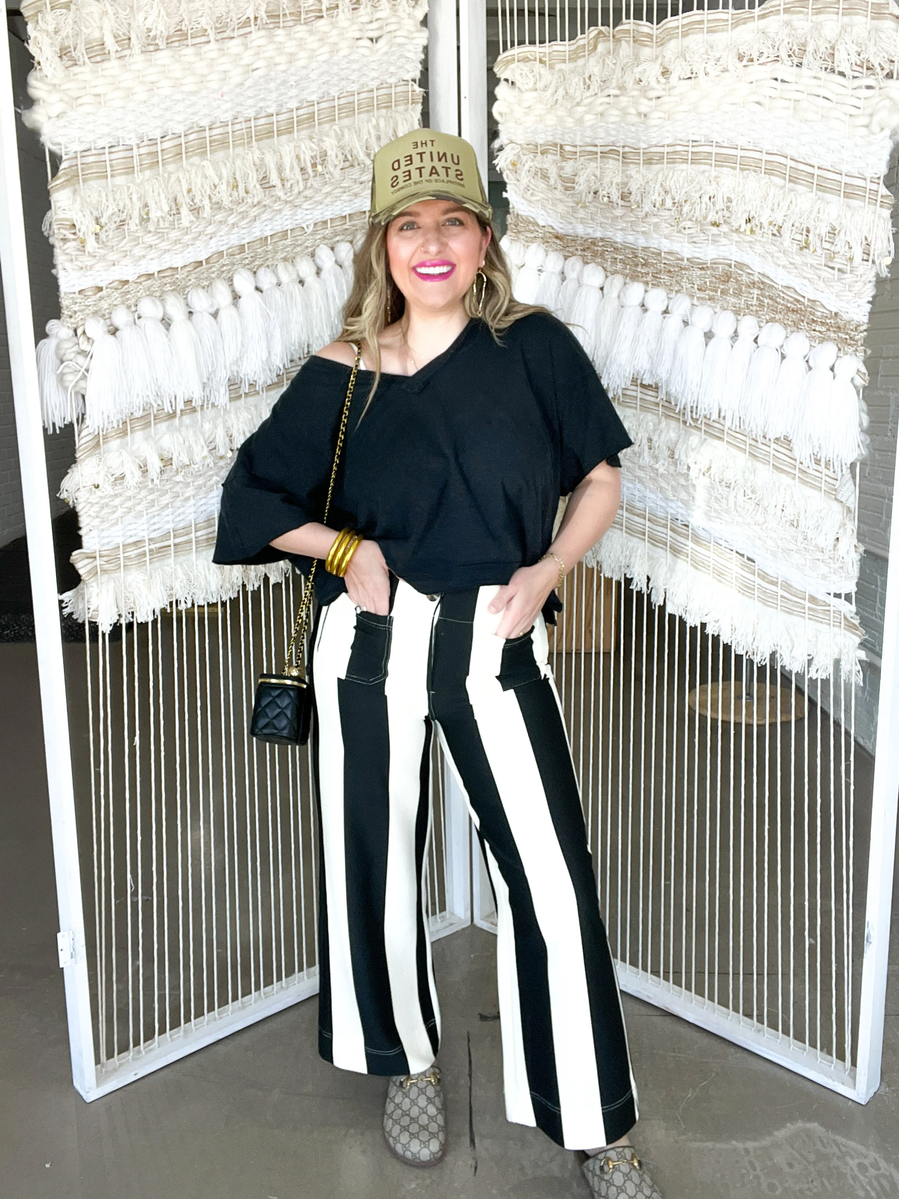 Colette Cropped Wide Pants - Black   White