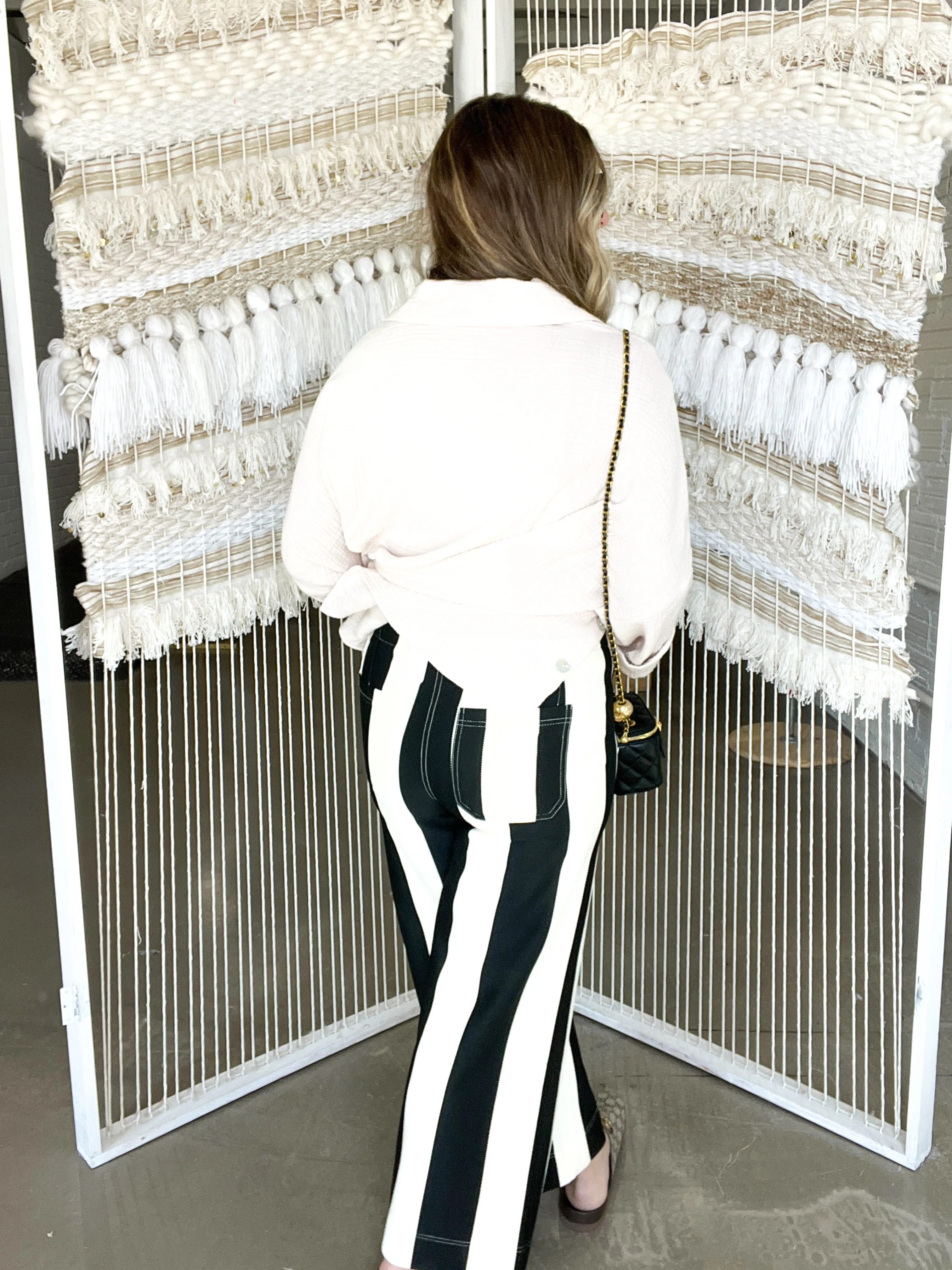 Colette Cropped Wide Pants - Black   White