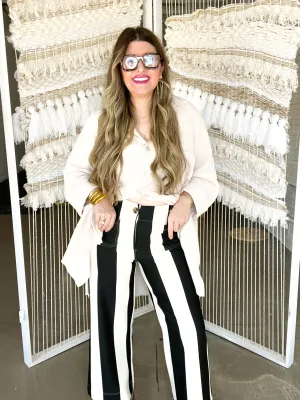 Colette Cropped Wide Pants - Black   White