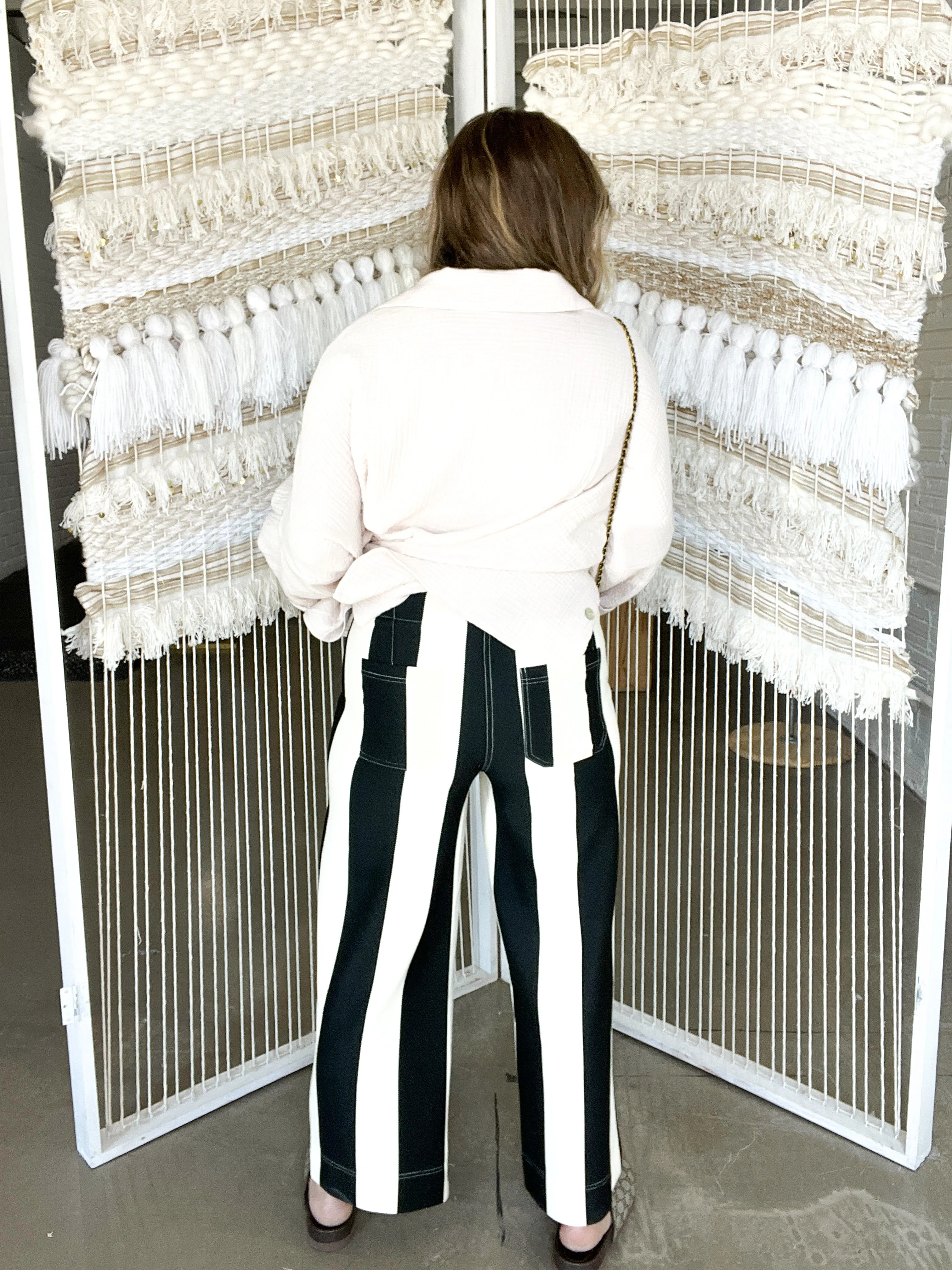Colette Cropped Wide Pants - Black   White