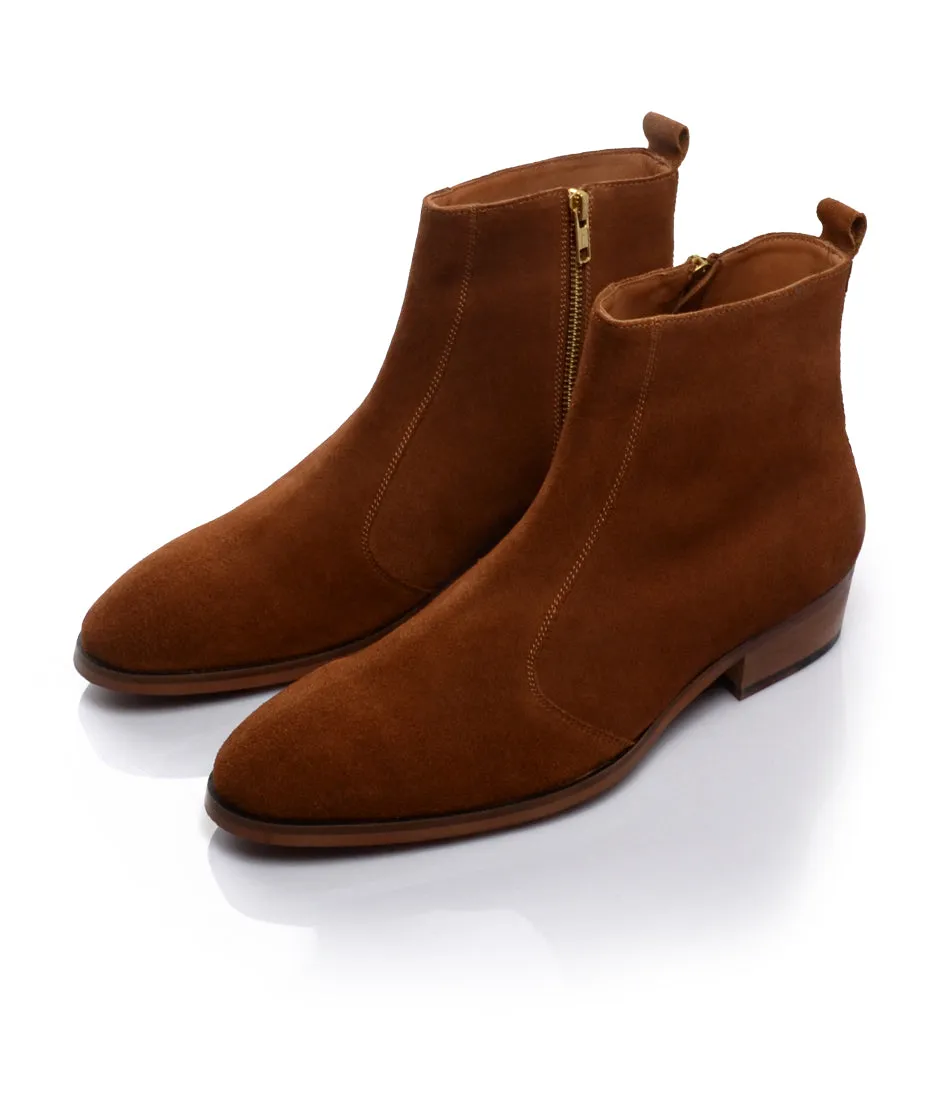 Cuban Zipper Boots - Beige Suede