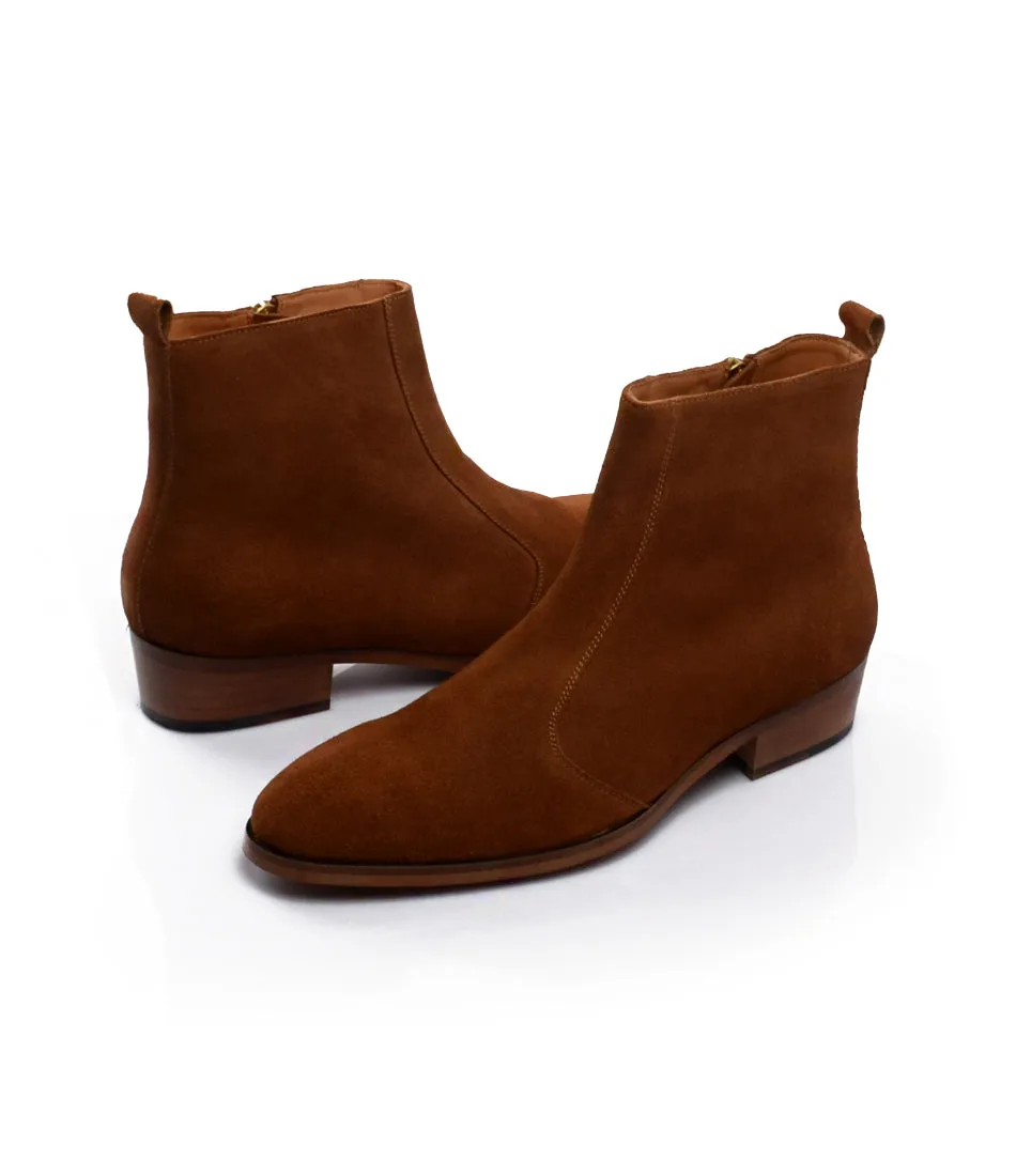 Cuban Zipper Boots - Beige Suede