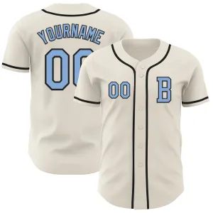 Custom Cream Light Blue-Black Authentic Baseball Jersey