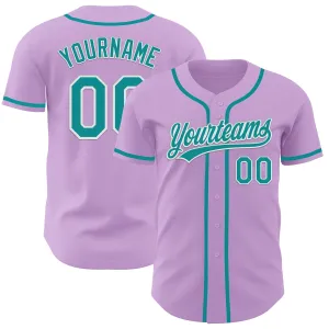 Custom Light Purple Teal-White Authentic Baseball Jersey