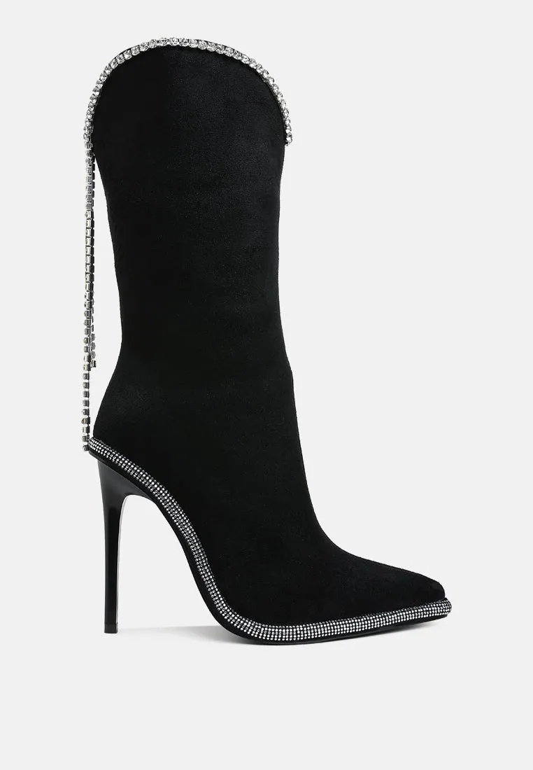 Diamante Chain Detail Calf Boots By RAG