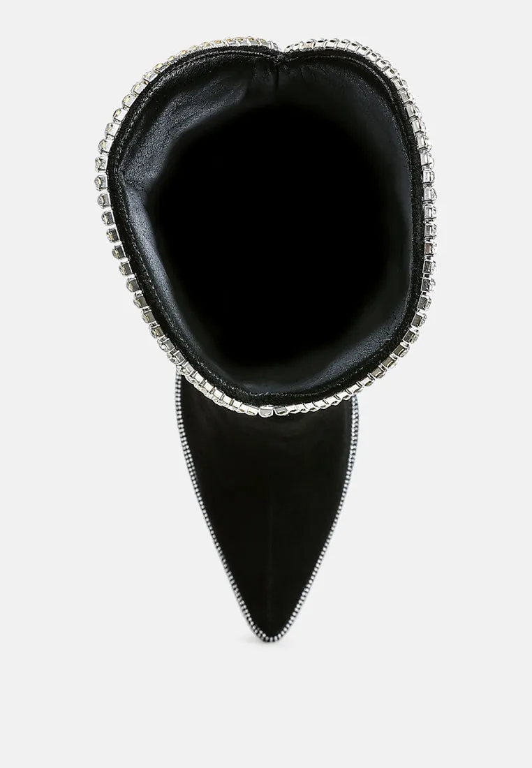 Diamante Chain Detail Calf Boots By RAG