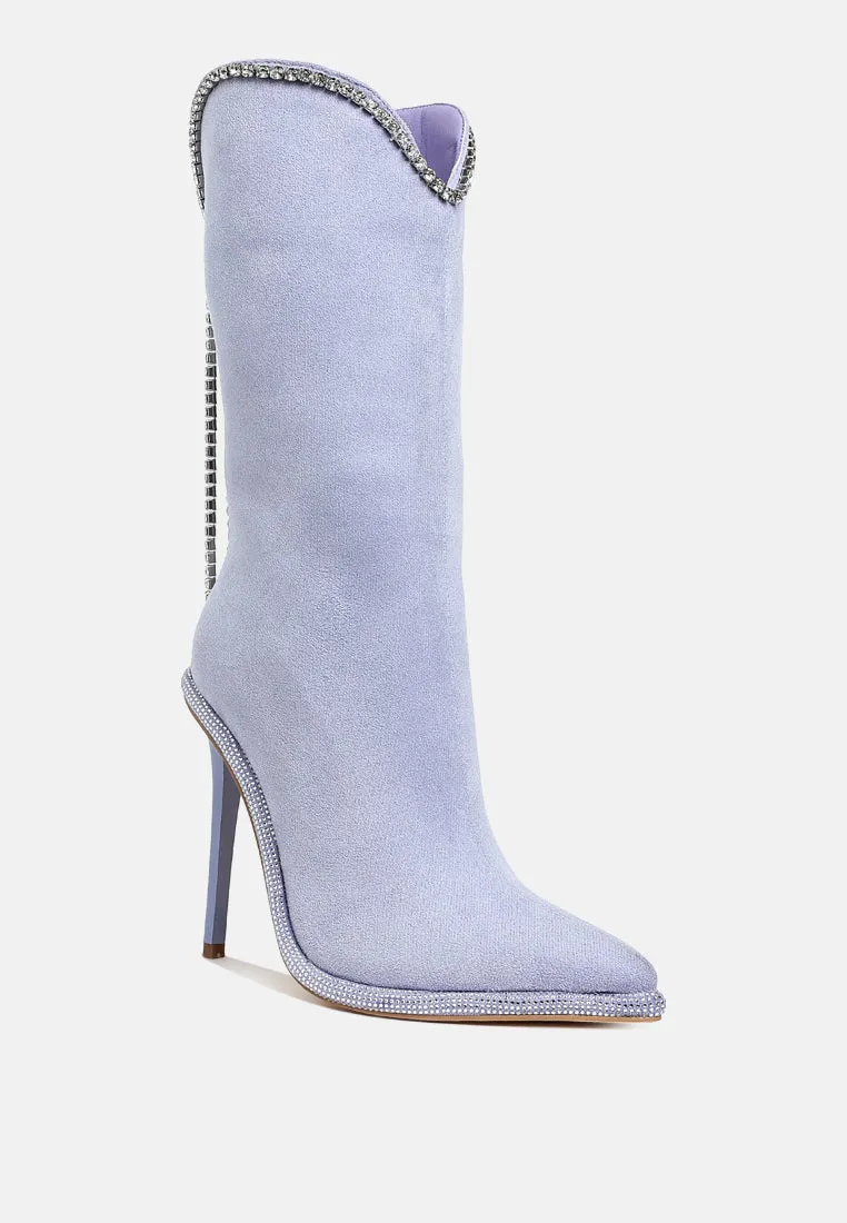 Diamante Chain Detail Calf Boots By RAG