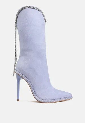 Diamante Chain Detail Calf Boots By RAG