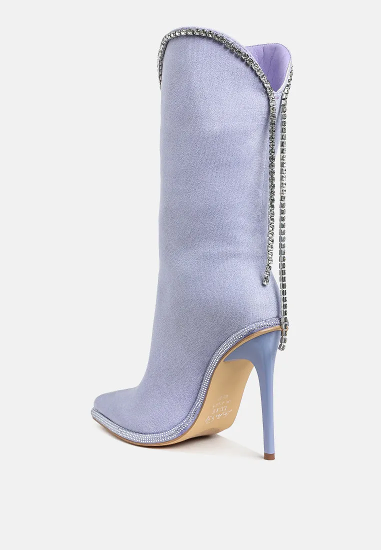 Diamante Chain Detail Calf Boots By RAG
