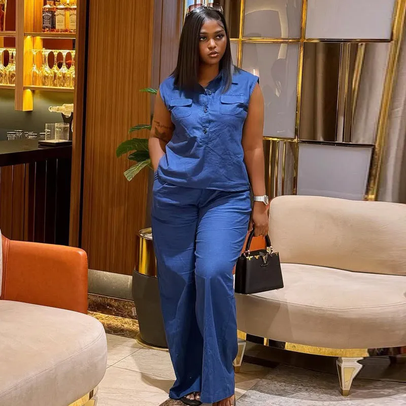 Effortlessly Chic Sleeveless Button-Up Top and Wide-Leg Pants Set