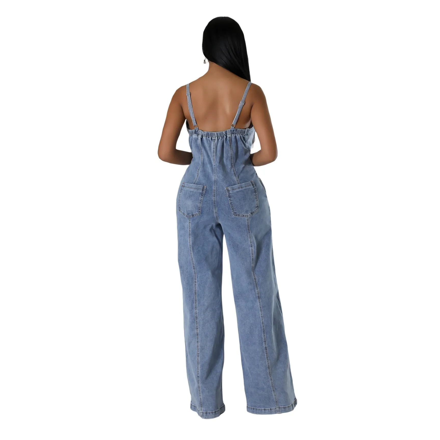 Effortlessly Cool and Chic Suspender Style Denim Jumpsuit