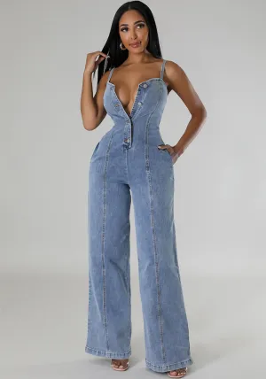 Effortlessly Cool and Chic Suspender Style Denim Jumpsuit