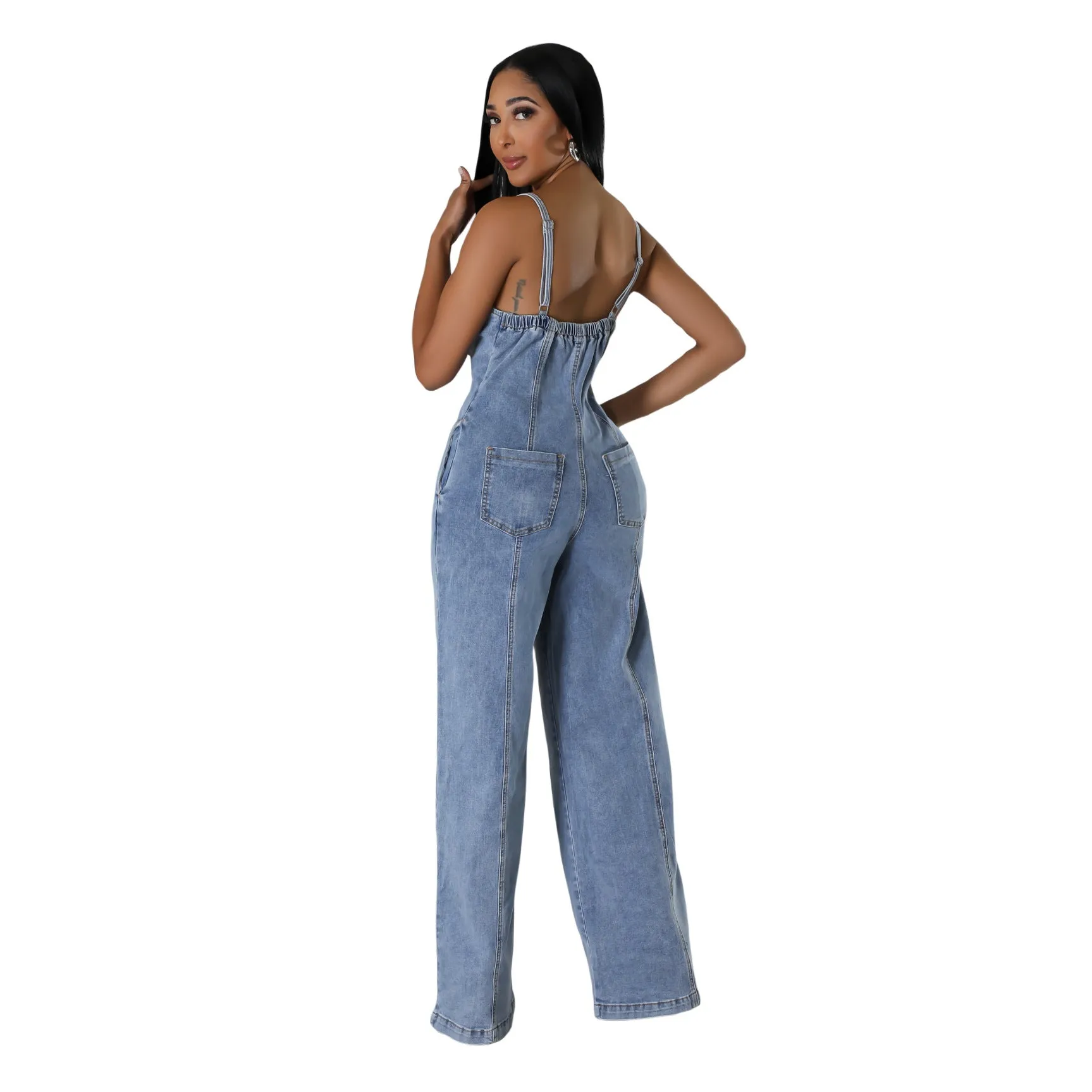 Effortlessly Cool and Chic Suspender Style Denim Jumpsuit
