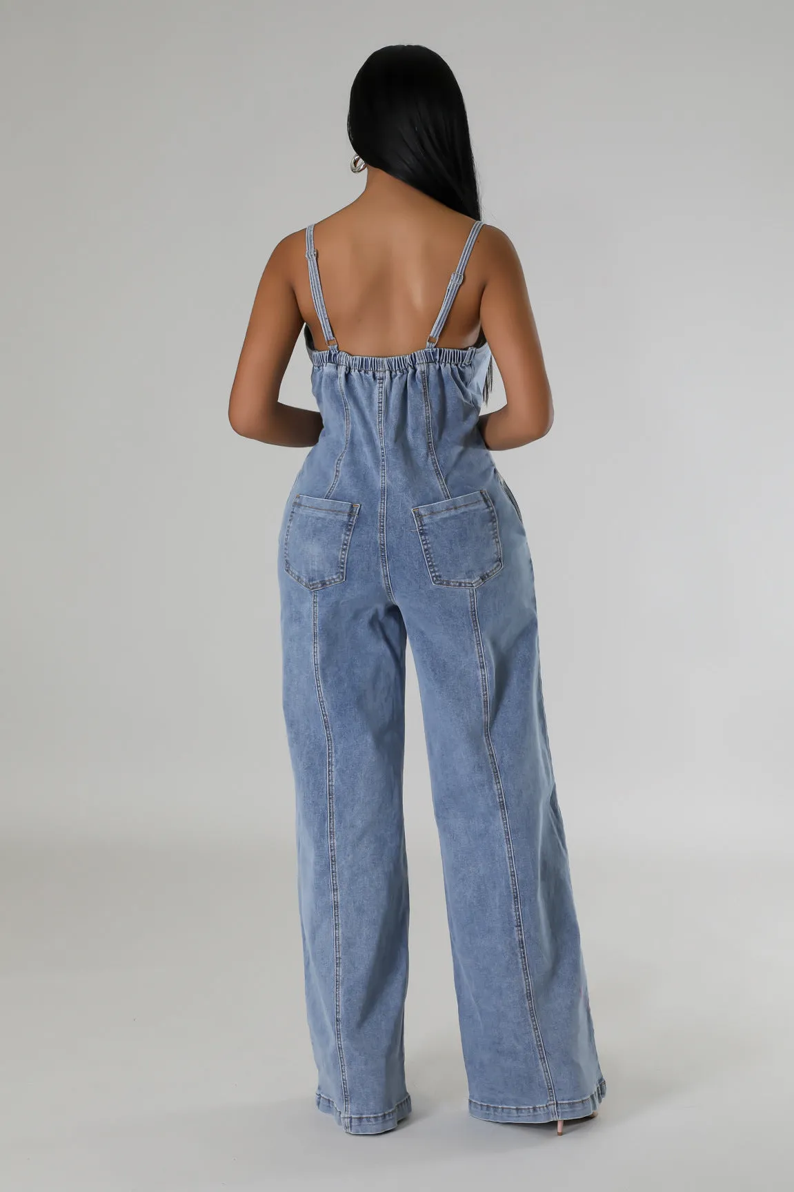 Effortlessly Cool and Chic Suspender Style Denim Jumpsuit
