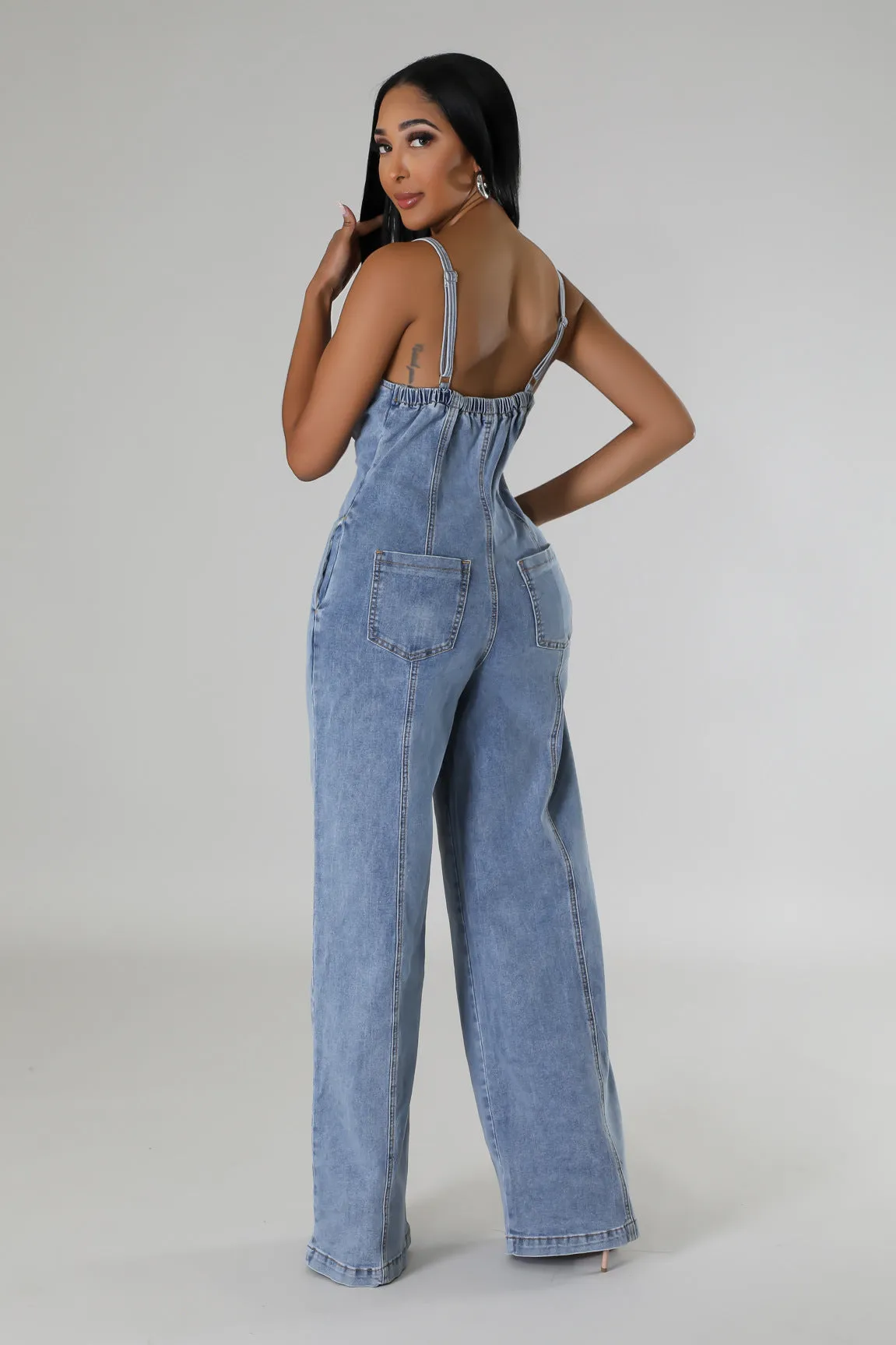 Effortlessly Cool and Chic Suspender Style Denim Jumpsuit