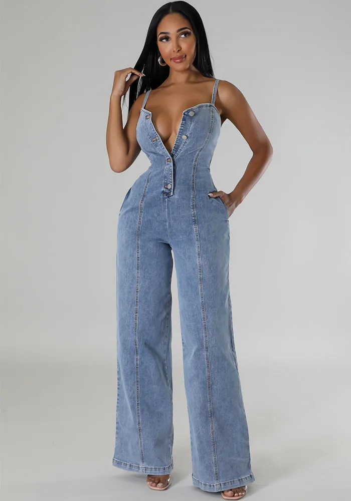 Effortlessly Cool and Chic Suspender Style Denim Jumpsuit