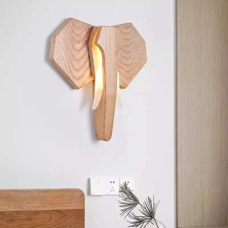 Elephant Lamps Ash Wood Wall Light Southeast Asia Bedroom Bedside Wall Lamp for Living Room Aisle Hallway Atmosphere Lustre