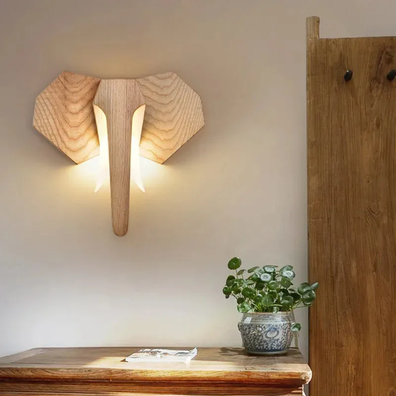 Elephant Lamps Ash Wood Wall Light Southeast Asia Bedroom Bedside Wall Lamp for Living Room Aisle Hallway Atmosphere Lustre