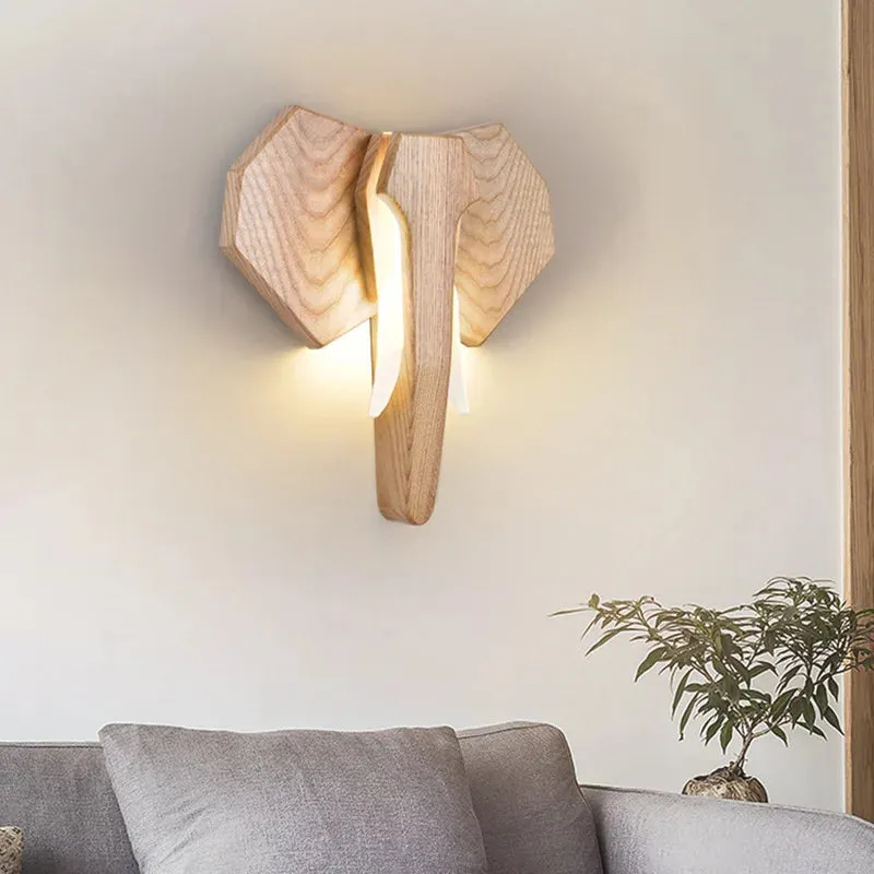 Elephant Lamps Ash Wood Wall Light Southeast Asia Bedroom Bedside Wall Lamp for Living Room Aisle Hallway Atmosphere Lustre