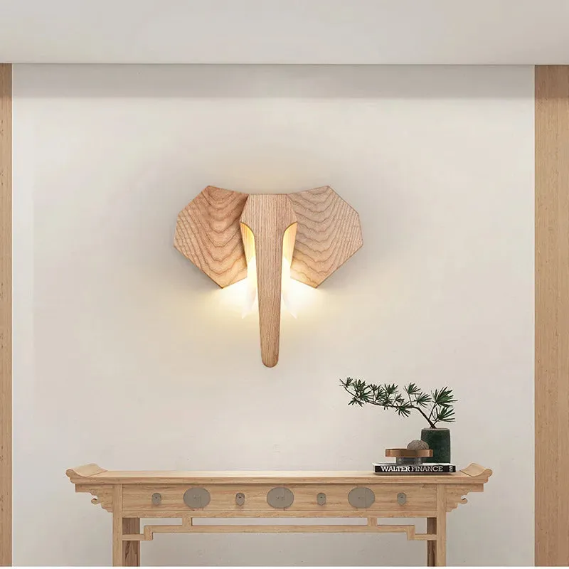 Elephant Lamps Ash Wood Wall Light Southeast Asia Bedroom Bedside Wall Lamp for Living Room Aisle Hallway Atmosphere Lustre