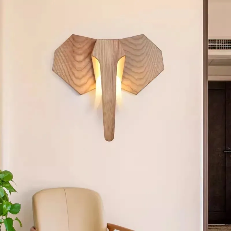 Elephant Lamps Ash Wood Wall Light Southeast Asia Bedroom Bedside Wall Lamp for Living Room Aisle Hallway Atmosphere Lustre