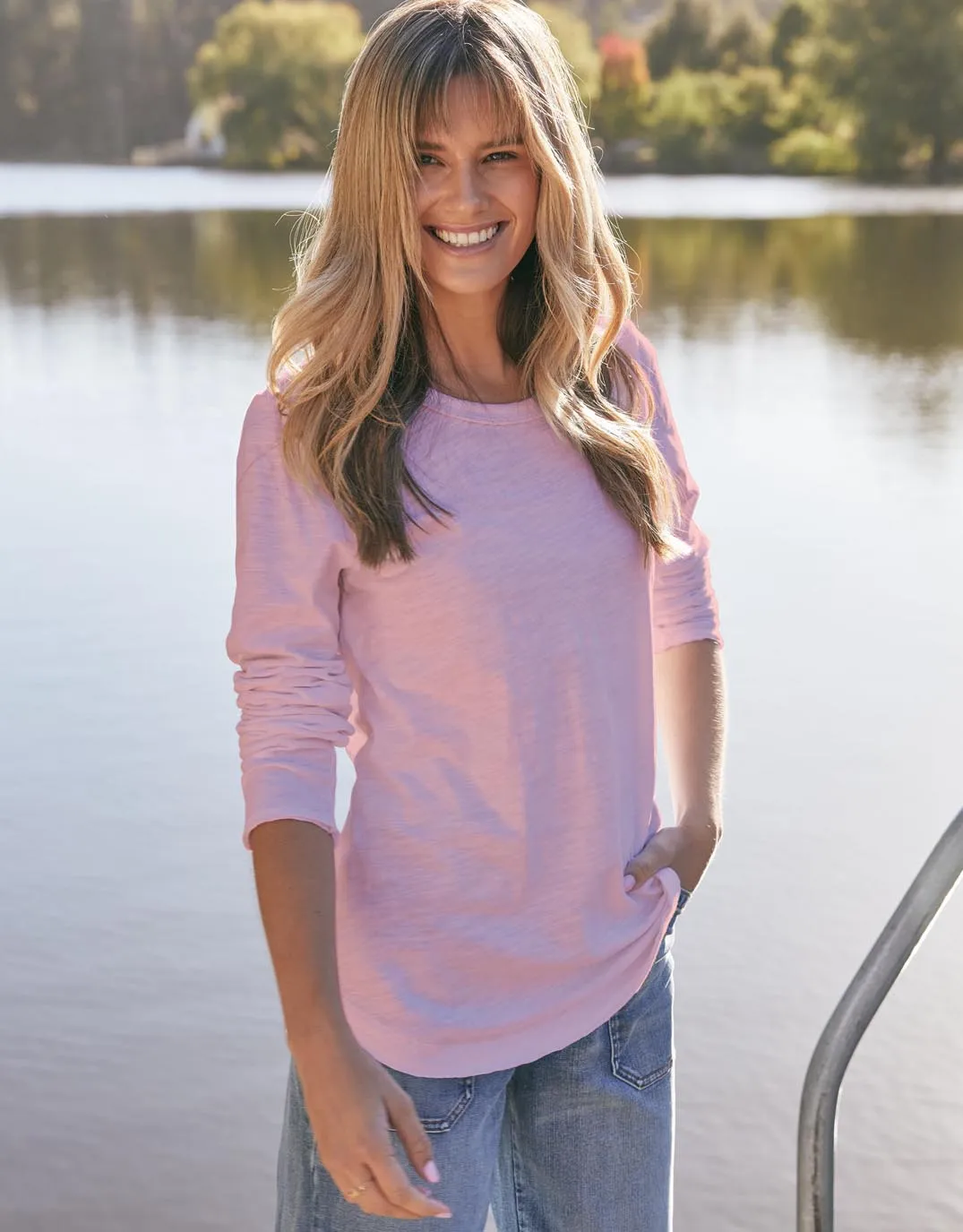 Essential Scoop Hem Long Sleeve T-shirt - Dusty Rose
