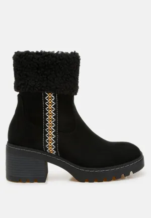 Faux Fur & Embroidery Detail Boots By RAG